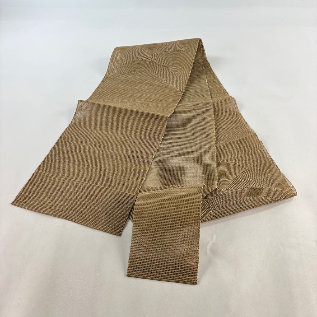 美品】 名古屋帯 秀品 夏帯 八寸名古屋帯 松葉仕立て 幾何学 薄茶色