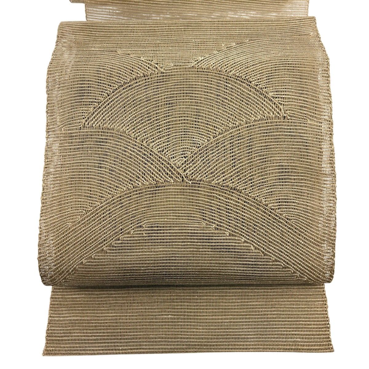 美品】 名古屋帯 秀品 夏帯 八寸名古屋帯 松葉仕立て 幾何学 薄茶色