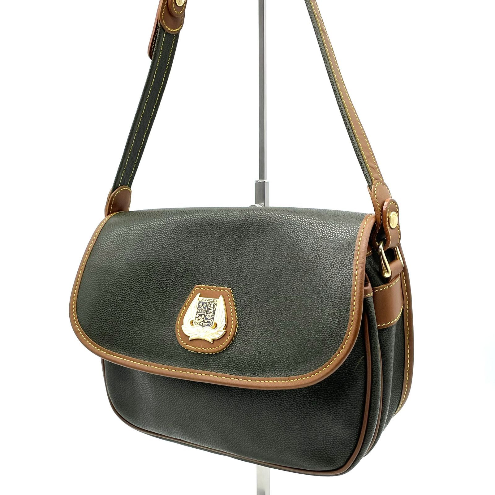 ランセル LANCEL ショルダーバッグ PVC レザー グリーン ブラウン 斜め 