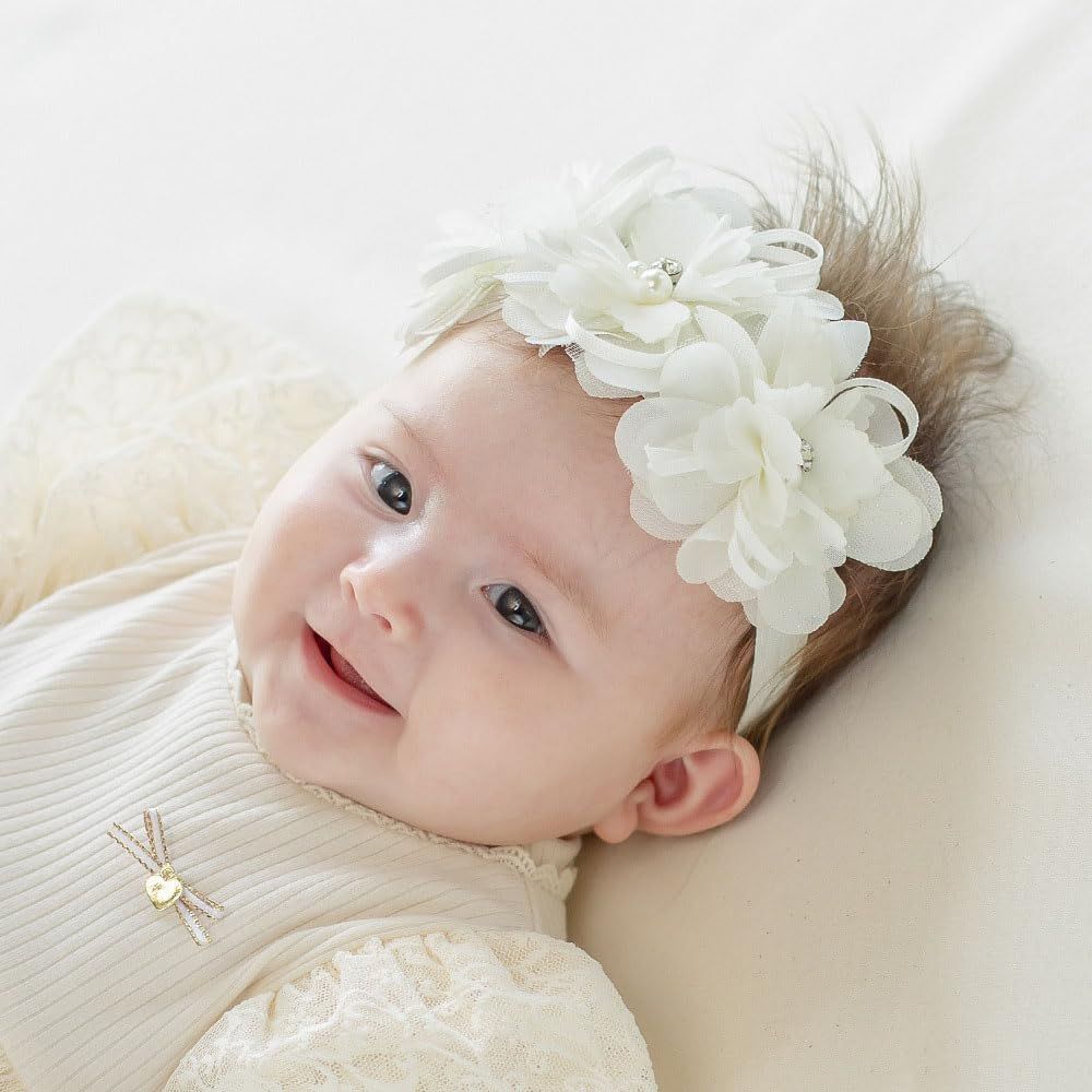 【特価商品】ヘアバンド 幼児 花柄 新生児 幼児 ヘッドバンド 洗礼式 洗礼 ガールズ パーティー ベビー ヘアアクセサリー 0-36か月用 ビッグボウ エラスティック ヘアバンド レース (スタイル1)