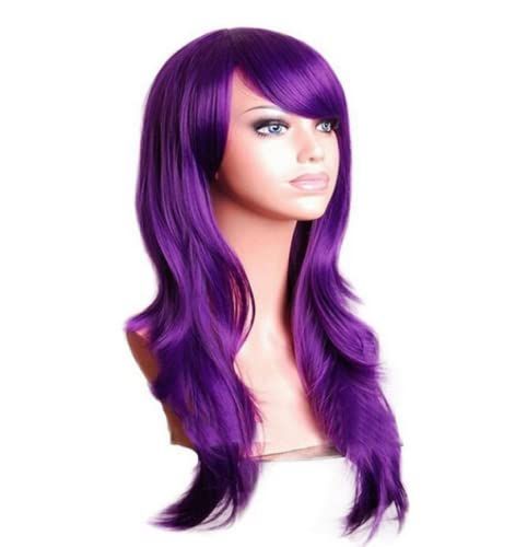 【特価商品】27インチロング巻き毛コスプレコスプレ衣装パーティーヘアウィッグフルヘア波状ウィッグデイリー (紫)