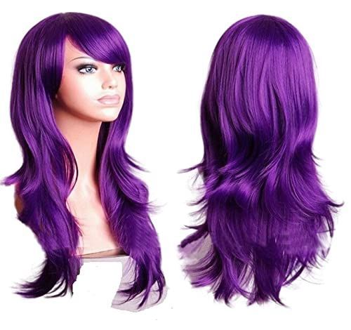 【特価商品】27インチロング巻き毛コスプレコスプレ衣装パーティーヘアウィッグフルヘア波状ウィッグデイリー (紫)