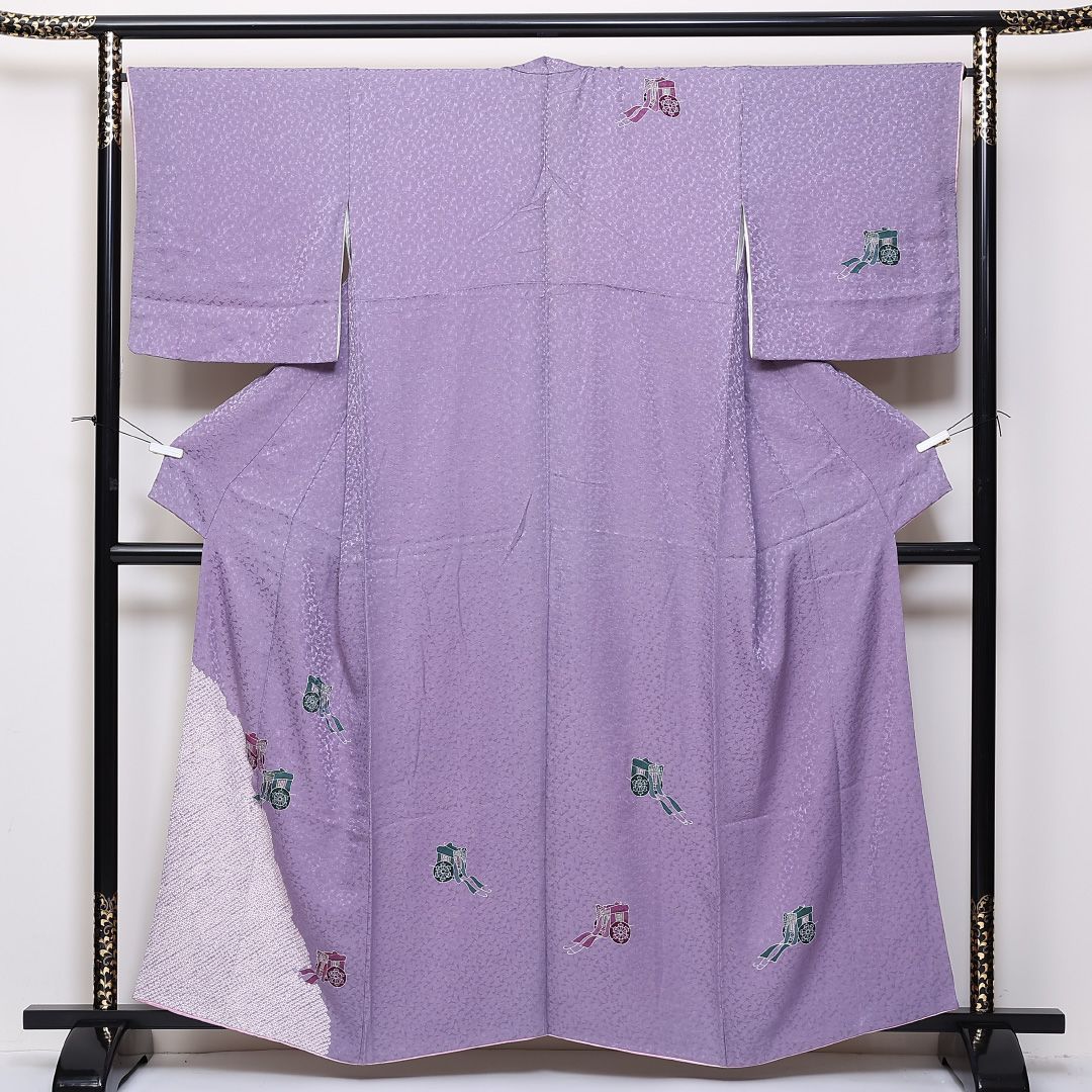 超美品　正絹　袷　広襟　付け下げ　着物　160裄65 ジュサブロー　赤紫　小豆色 付下げ 袷 身丈160cm 裄丈65cm 正絹 Bランク インフォーマル 広衿 L