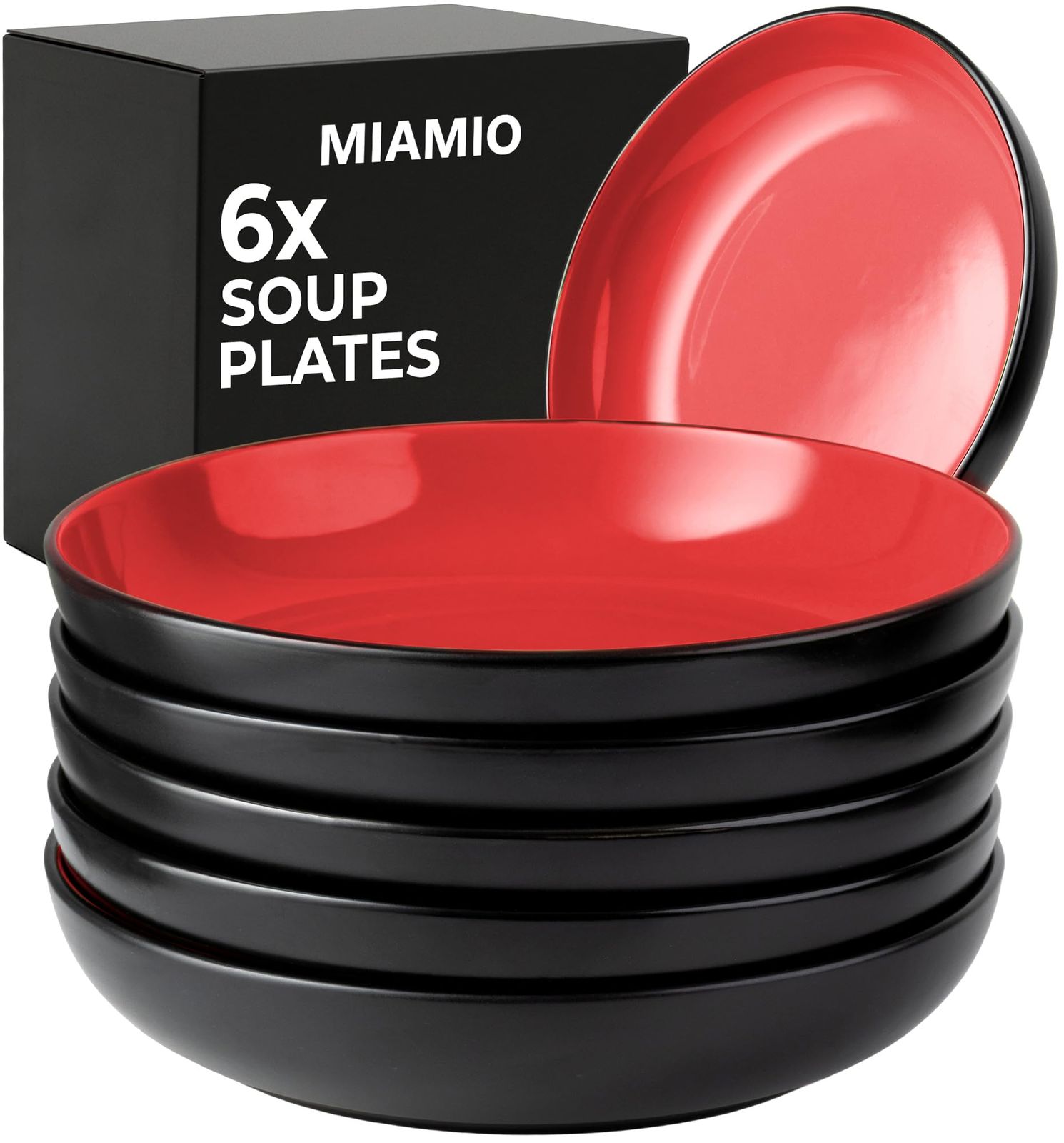 新品 MIAMIO 30 Oz Set of 6 Pasta Bowls/Salad Bowls Pasta Plates Wide and Shallow Bowl Large Ceramic Stoneware Deep Plate Serving 7,192円