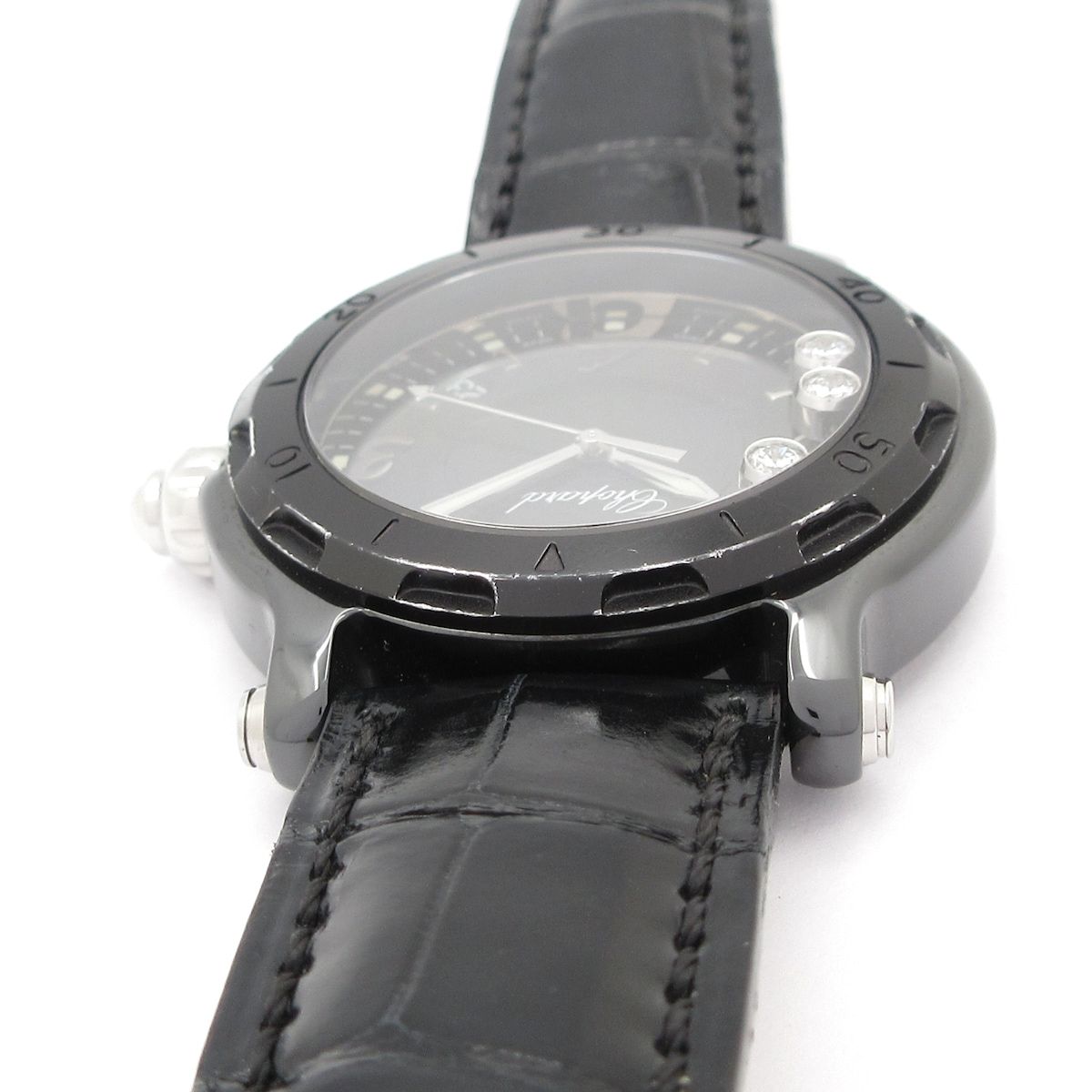 Chopard(ショパール) 腕時計 ハッピースポーツ 28/8507 レディース セラミック/3000本限定/3Pムービングダイヤ/クロコベルト 黒 Chopard - Chopard(ショパール) 腕時計 ハッピースポーツ 28/8507