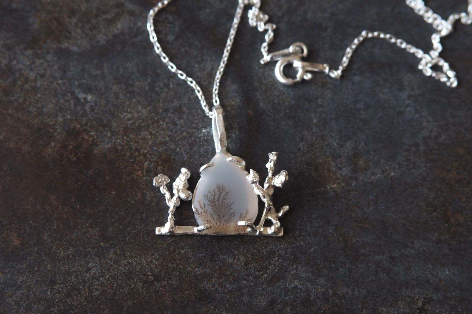 シルバー925 デンドリックアゲート ペンダントトップ botanic デンドリティックアゲートとシルバーのネックレス silver925