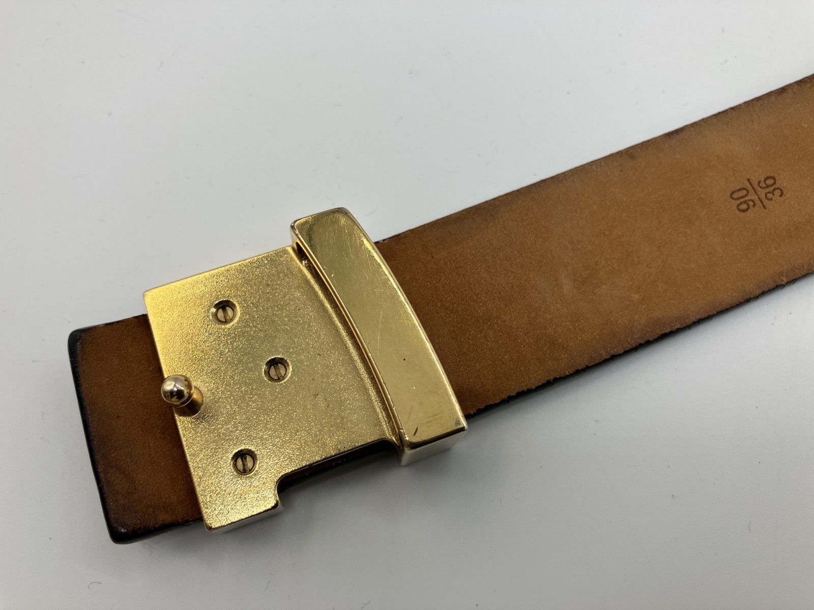 LOUIS VUITTON ベルト 90/36 LVロゴ ゴールド金具 レザー ブラック 幅 
