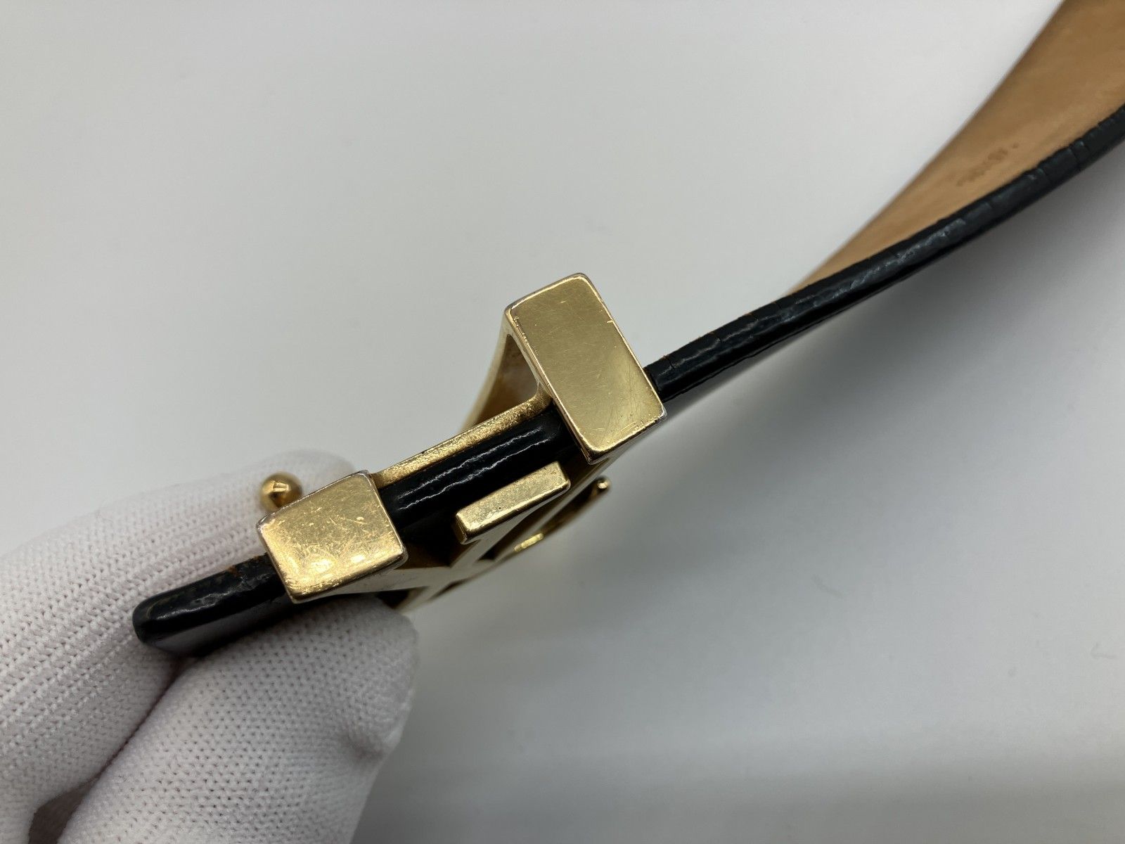 LOUIS VUITTON ベルト 90/36 LVロゴ ゴールド金具 レザー ブラック 幅 