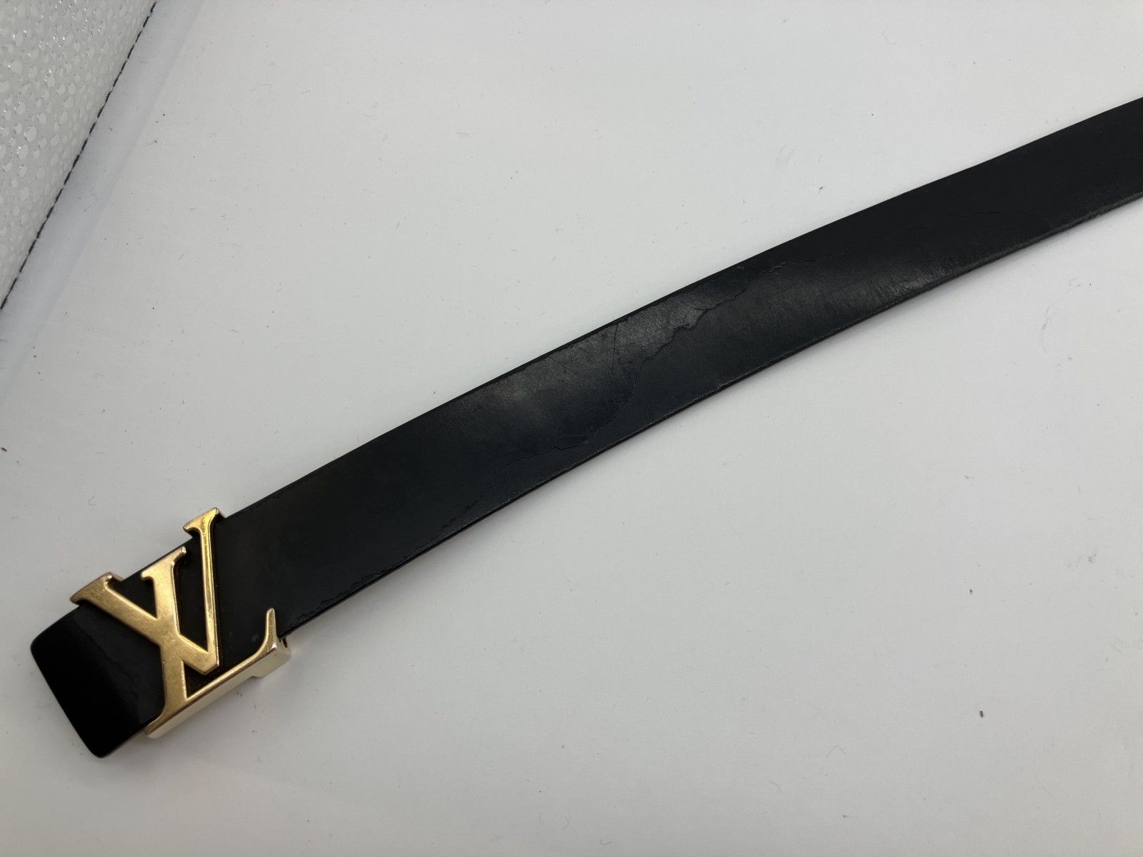 LOUIS VUITTON ベルト 90/36 LVロゴ ゴールド金具 レザー ブラック 幅 