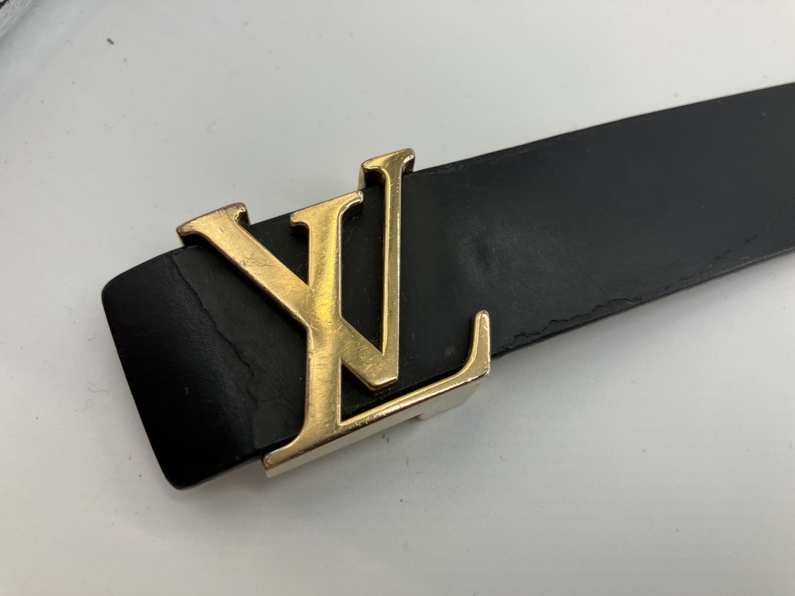 LOUIS VUITTON ベルト 90/36 LVロゴ ゴールド金具 レザー ブラック 幅 