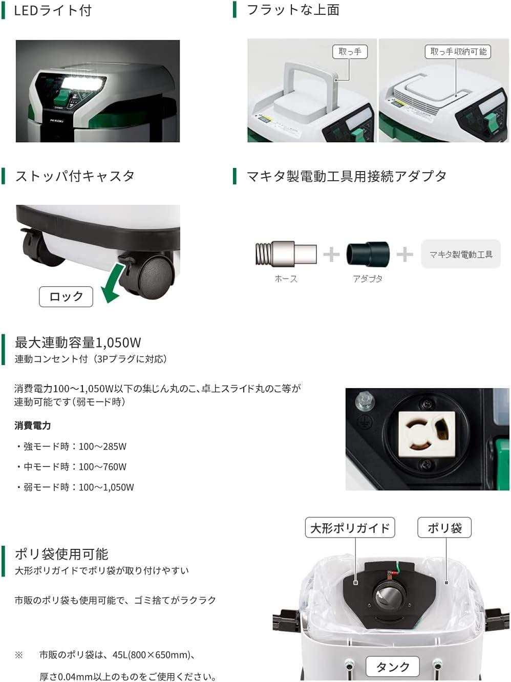 新品 HiKOKI(ハイコーキ) 電動工具用集じん機 乾湿両用 集じん容量15L 