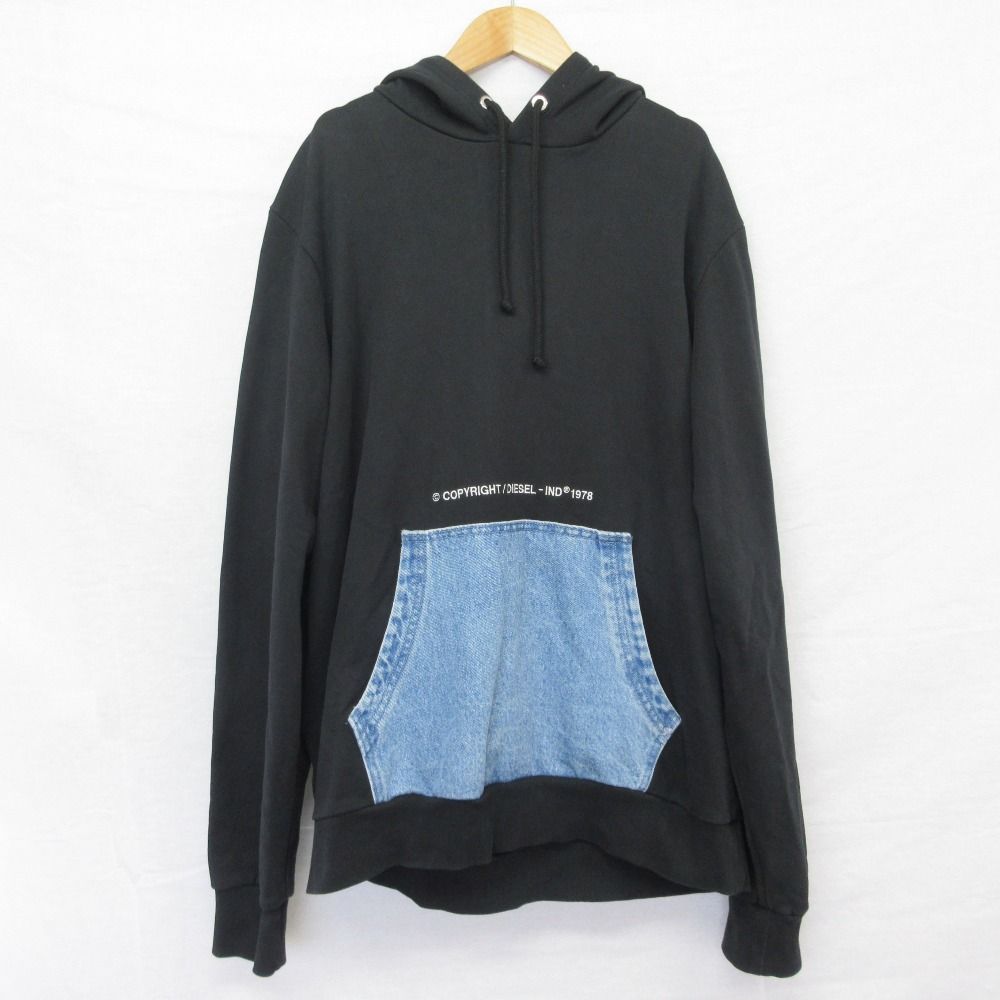 良品 DIESEL ディーゼル デニムトリム ジップアップ スウェットパーカー S ブラック レディース 古着 中古 USED DIESEL（ディーゼル） 良品 デニムトリム ジップアップ スウェット