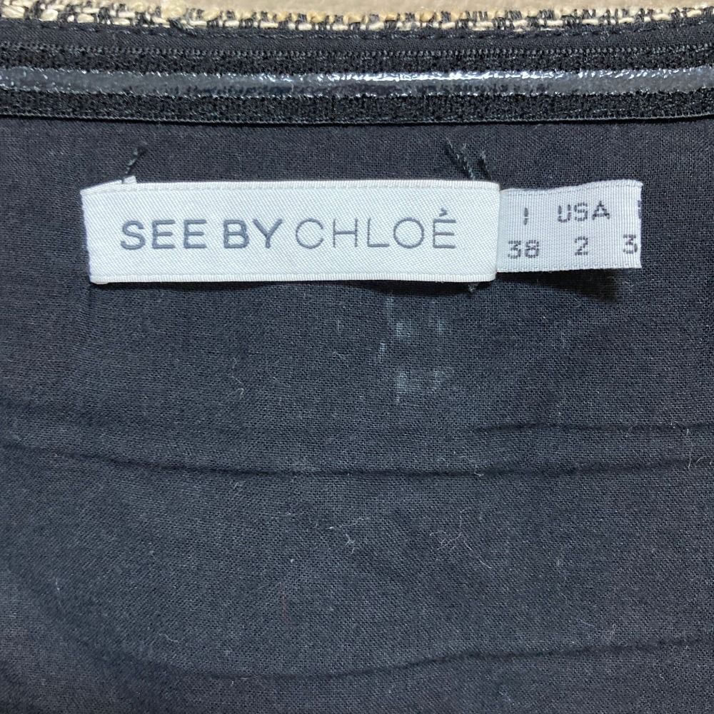 良品 SEE BY Chloe シーバイクロエ ツイード ノーカラージャケット ベアトップワンピース スーツ アンサンブル サイズ2 ブラック レディース 古着 中古 USED 良品 SEE BY Chloe シーバイクロエ ツイード ノーカラージャケット