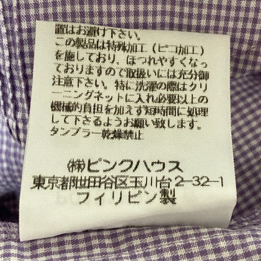 美品 PINK HOUSE ピンクハウス チェック ロングスリーブ フーディー ピコフリル プリーツ シャツ ブラウス サイズM パープル レディース 古着 中古 USED PINK HOUSE - 美品 PINK HOUSE ピンクハウス チェック ロングスリーブ