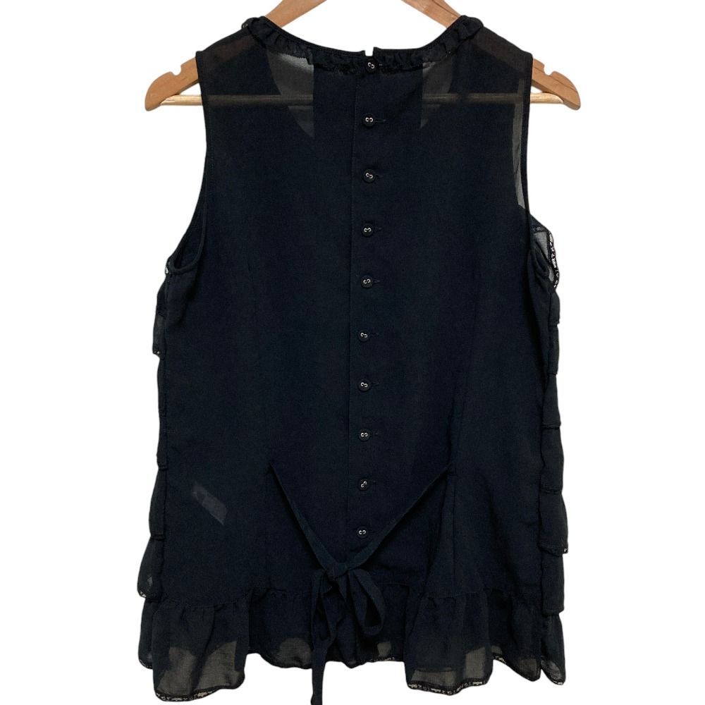 美品 PINK HOUSE ピンクハウス ノースリーブ ティアード フリル ブラウス ブラック レディース 古着 中古 USED 美品 PINK HOUSE ピンクハウス ノースリーブ ティアード ブラウス