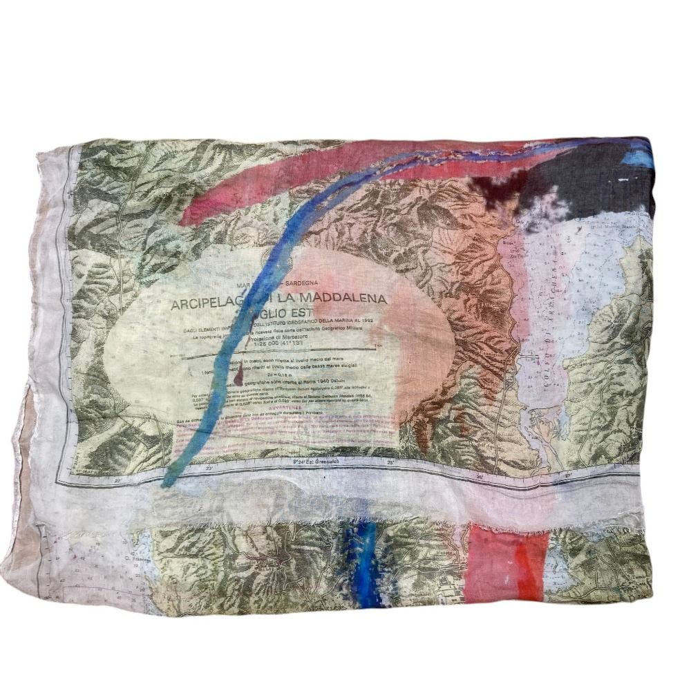 Faliero Sarti ファリエロサルティ 地図柄 シルクブレンド ストール ホワイト マルチカラー レディース 古着 中古 USED Faliero Sarti - Faliero Sarti ファリエロサルティ 地図柄 シルク