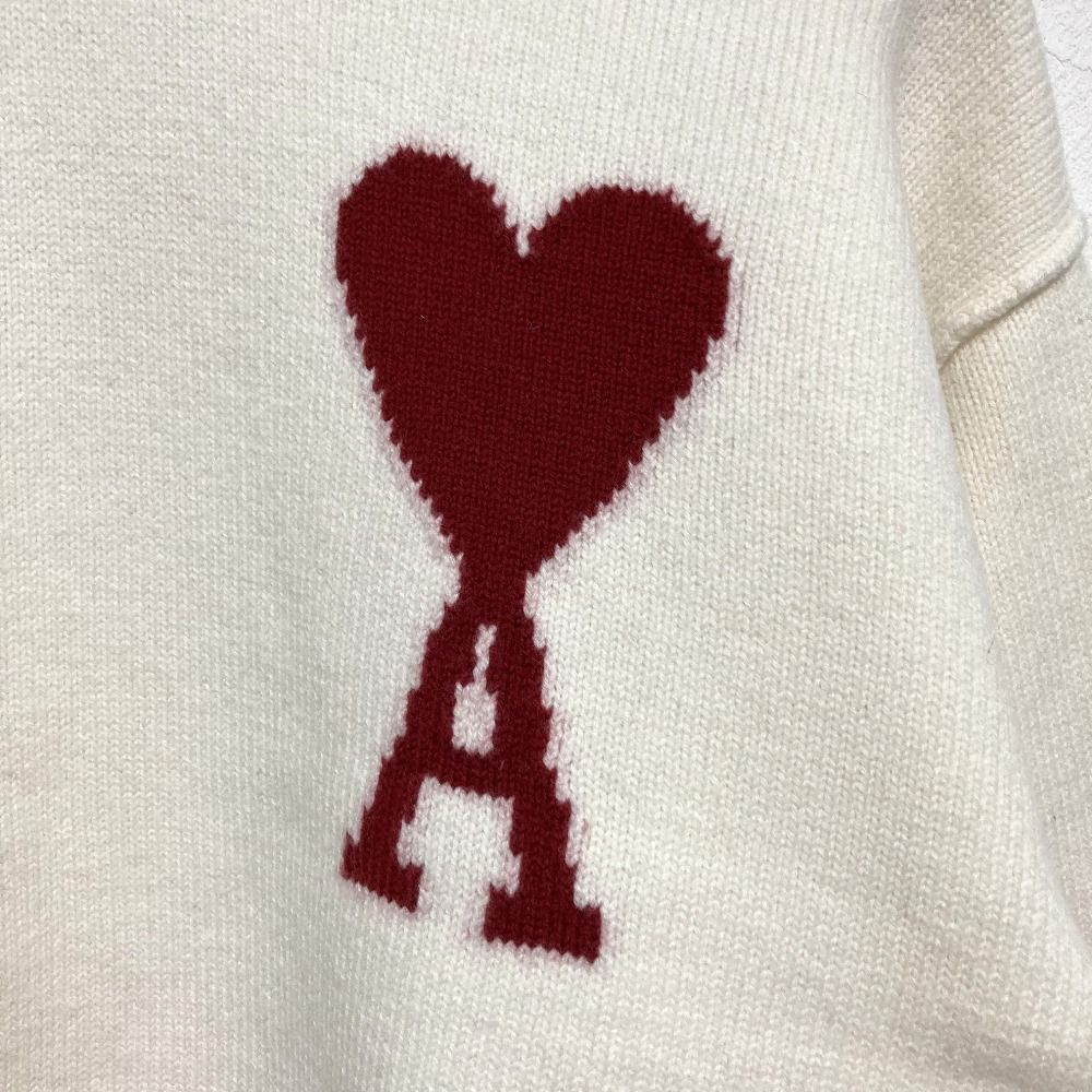 美品 AMI PARIS アミパリス RED ADC SWEATER タートルネック ハートロゴ ニットセーター XSサイズ オフホワイト レディース 古着 中古 USED 美品 AMI PARIS アミパリス RED ADC SWEATER タートルネック ハート