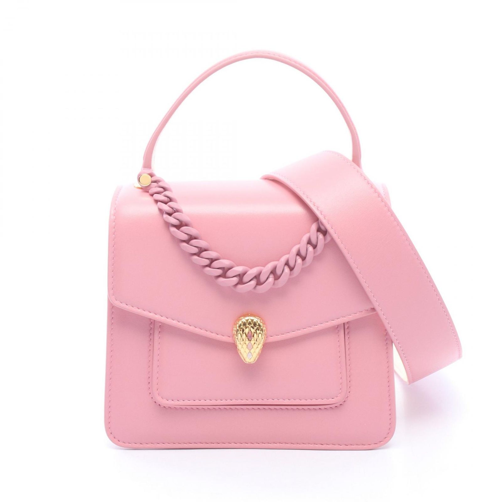 美品✨️ブルガリ ハンドバッグ リング金具 レザー ピンク 上品 高級感 破格値下げ】 上品 ピンク レザー リング金具 ハンドバッグ 美品