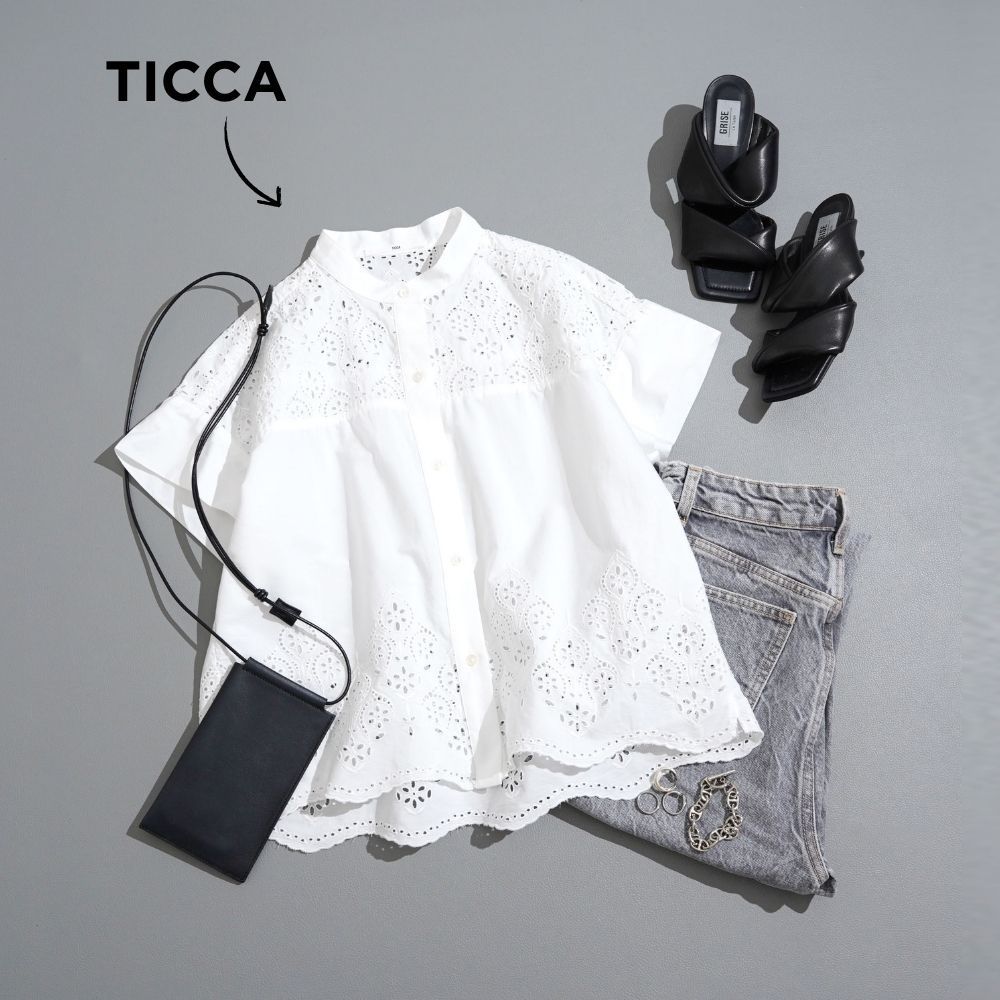287t*美品 25SS TICCA ティッカ コットン レースフレンチシャツ 287t*美品 25SS TICCA ティッカ コットン レースフレンチシャツ F
