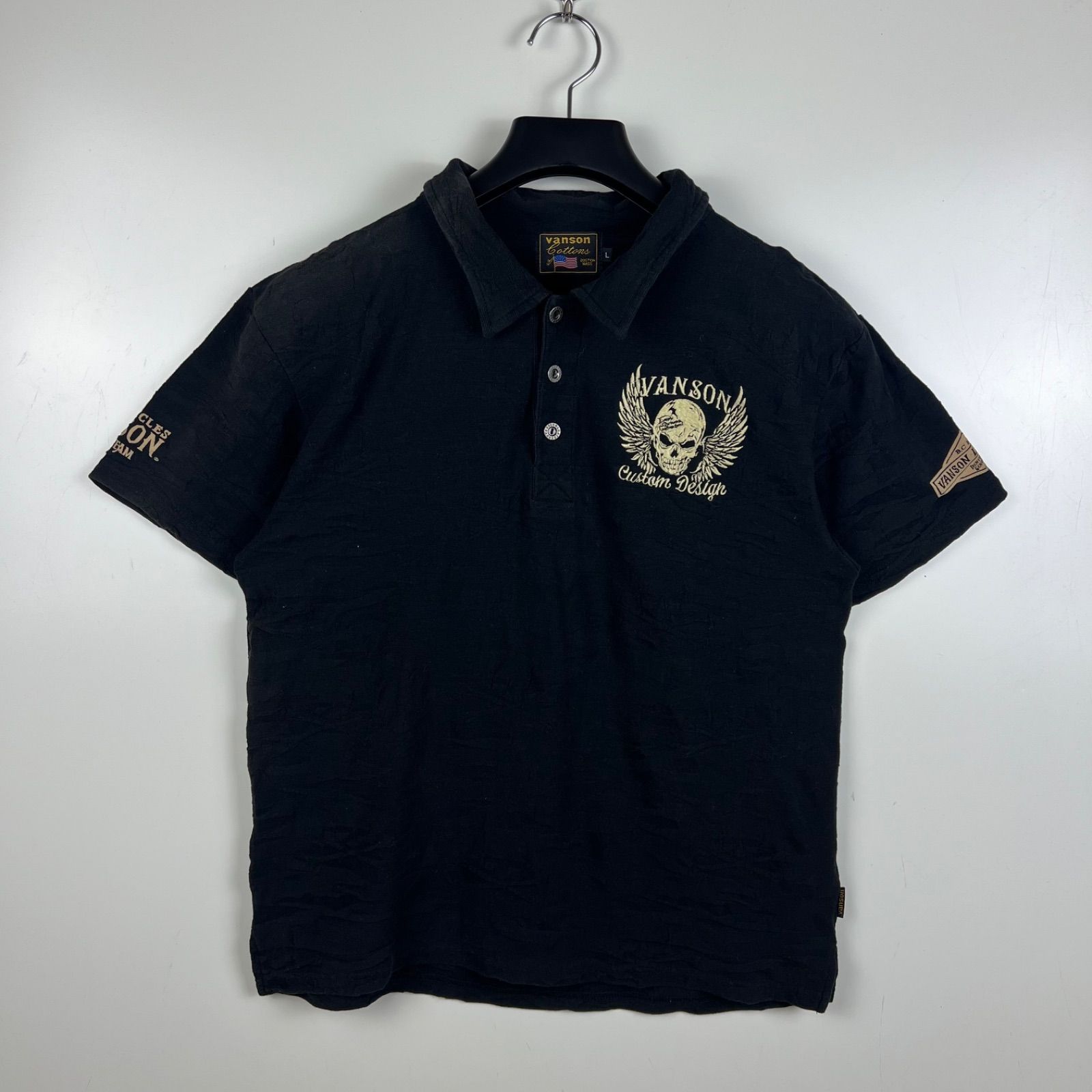 VANSON y2k style WINGS SKULL camo polo shirts L バンソン ウィング