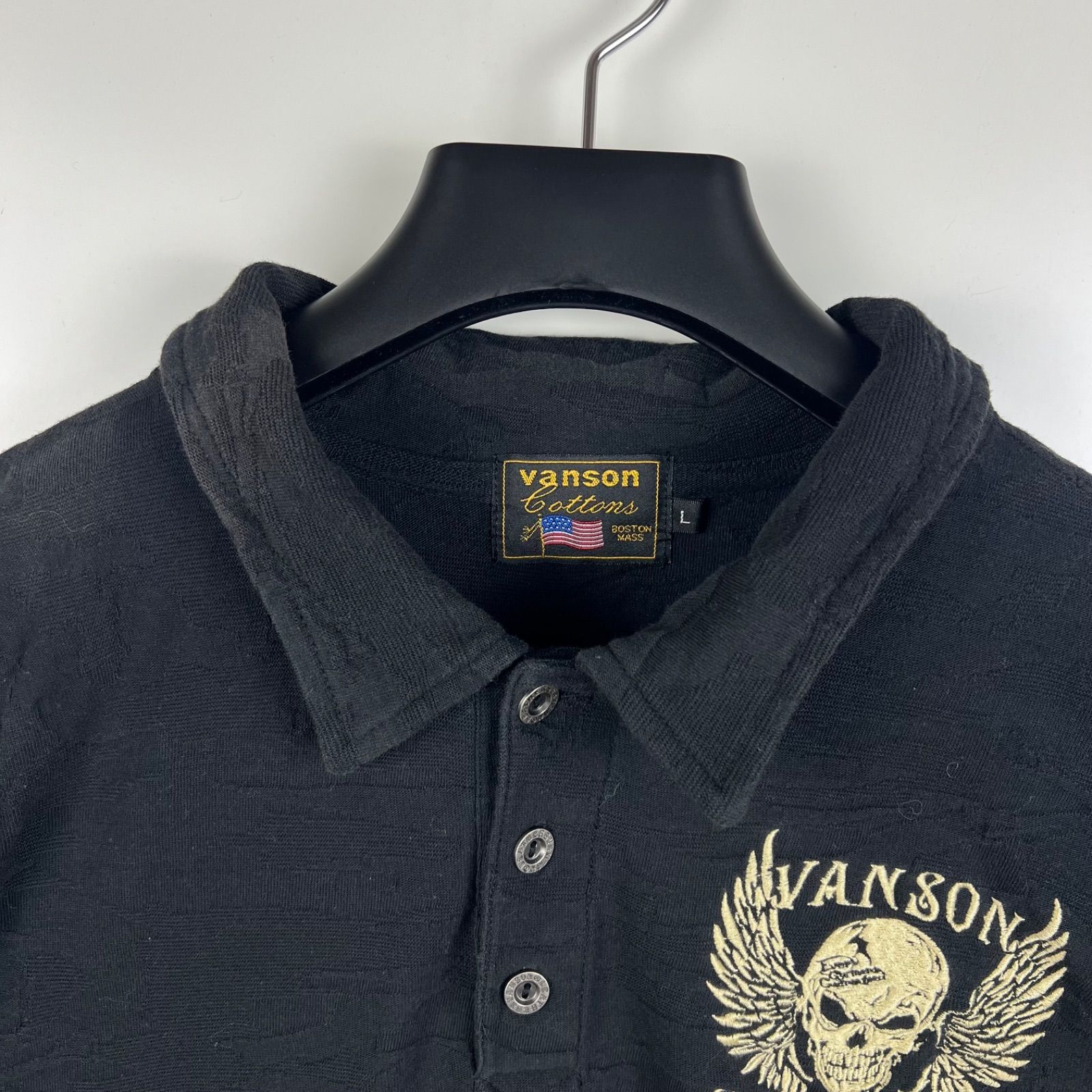VANSON トリプルスカル　ポロシャツ VANSON（バンソン）天竺 半袖Tポロシャツ スカル nvps-2203