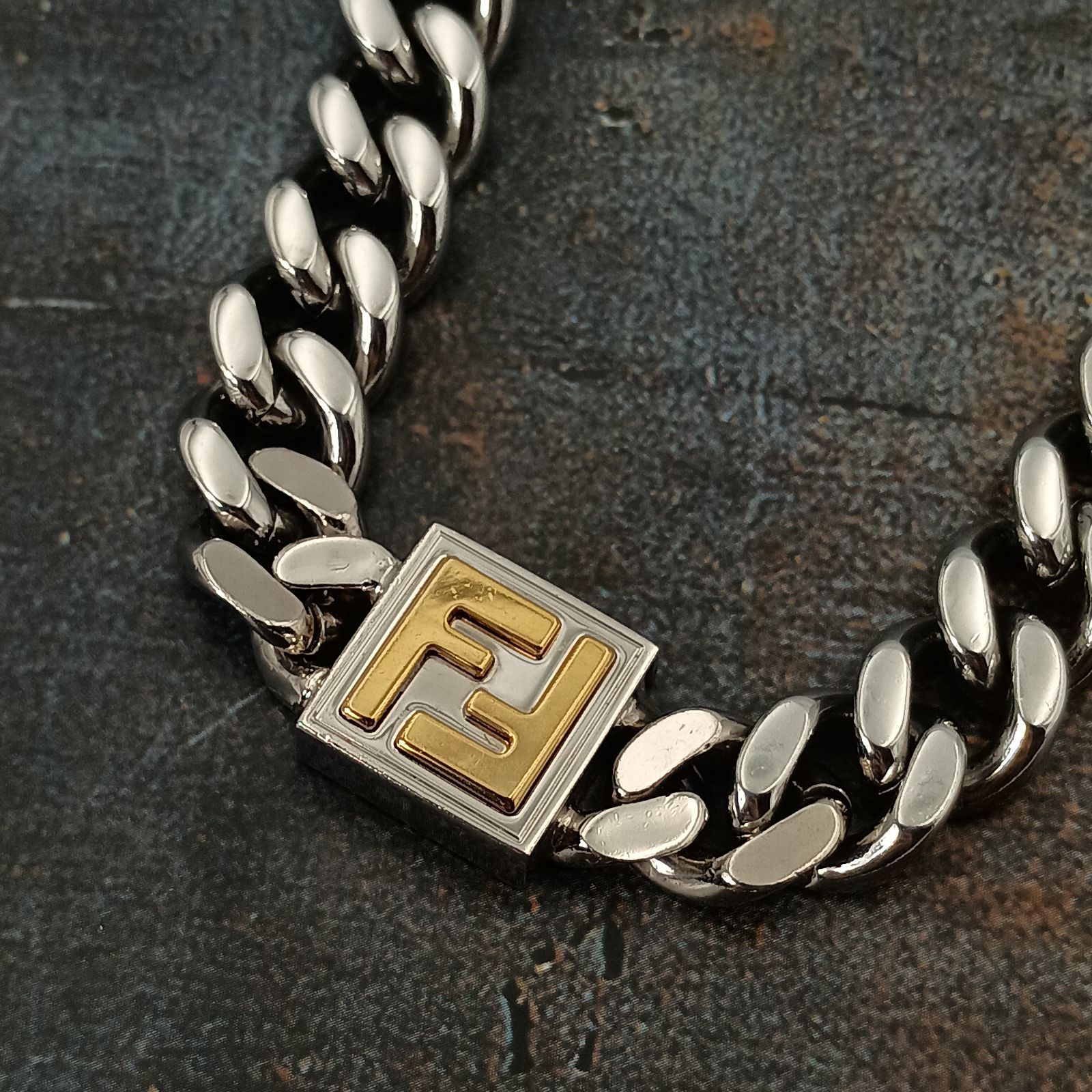 FENDI フェンディ FFロゴ 喜平チェーン ゴールド ネックレス メンズ