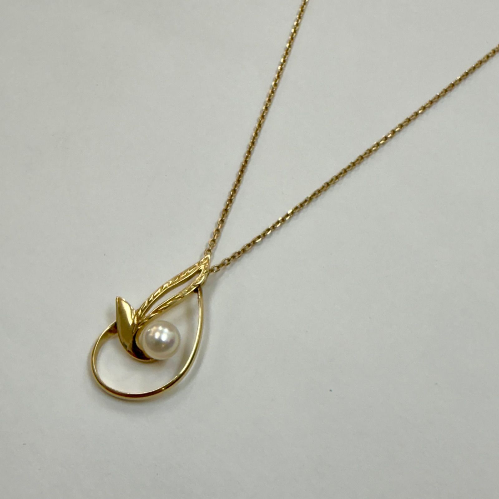 美品⭐️K14+パールチャームのネックレス】 MIKIMOTO ミキモトマーク