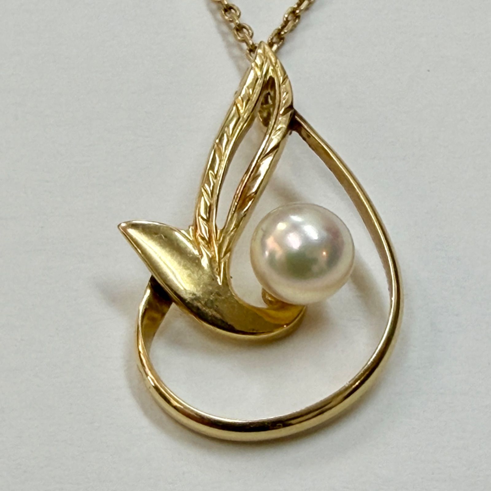 美品⭐️K14+パールチャームのネックレス】 MIKIMOTO ミキモトマーク