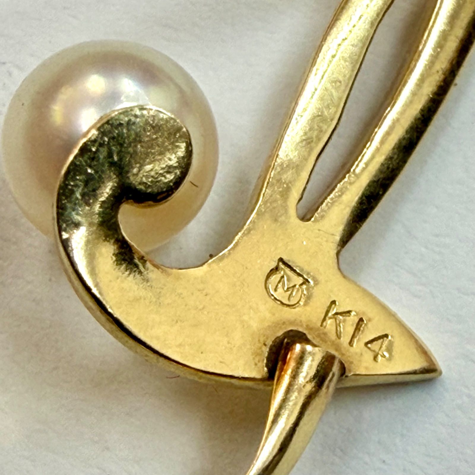 美品⭐️K14+パールチャームのネックレス】 MIKIMOTO ミキモトマーク