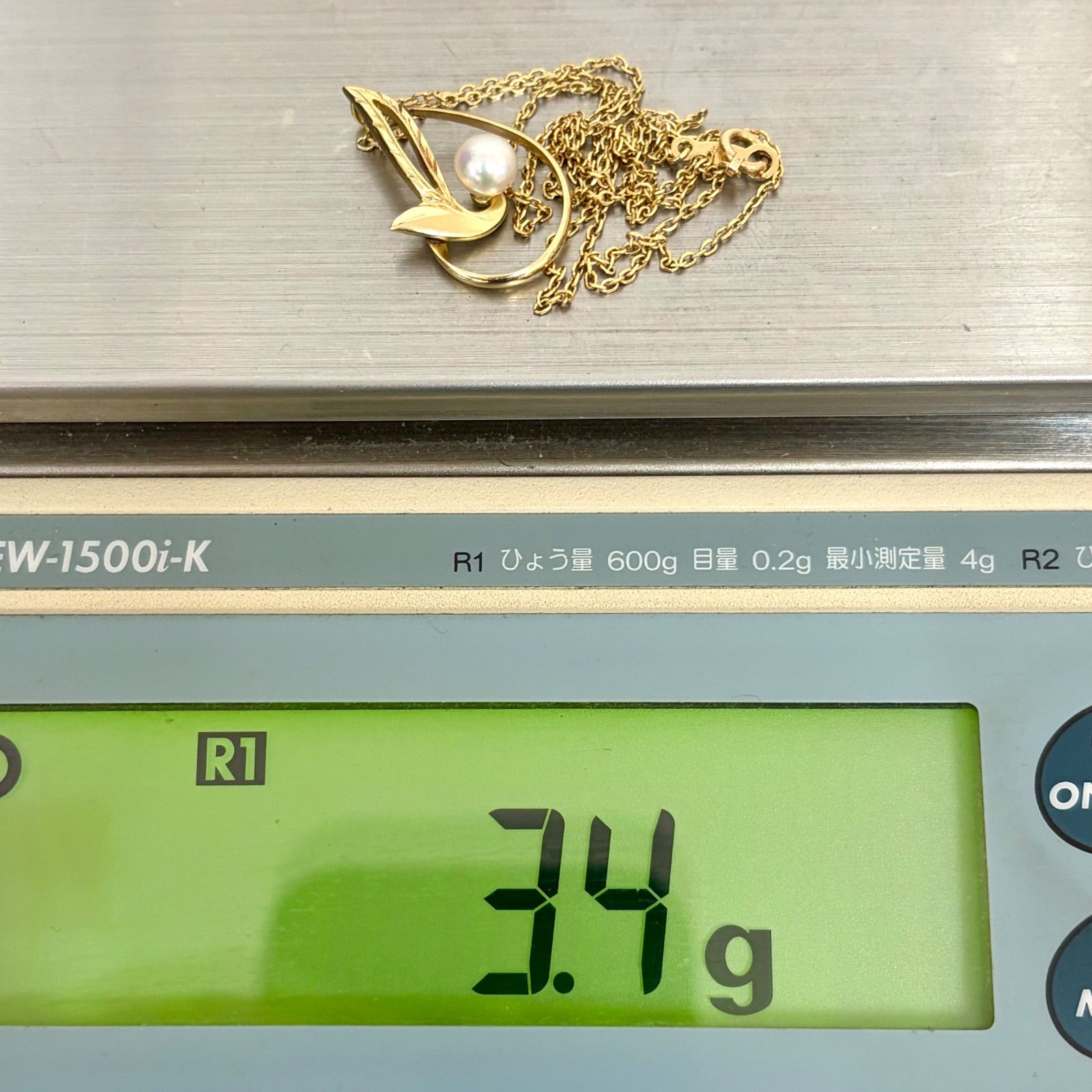 美品⭐️K14+パールチャームのネックレス】 MIKIMOTO ミキモトマーク 
