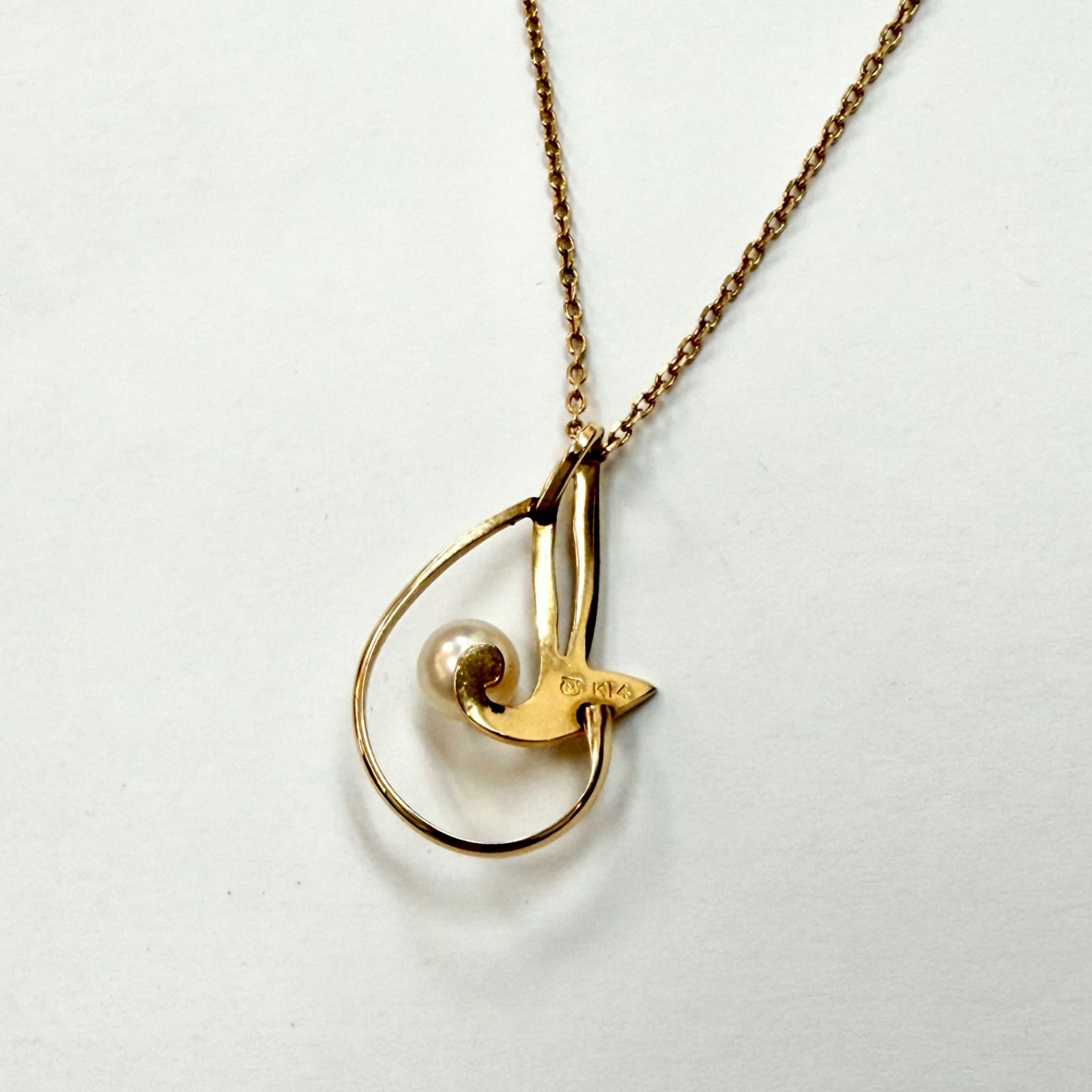 美品⭐️K14+パールチャームのネックレス】 MIKIMOTO ミキモトマーク
