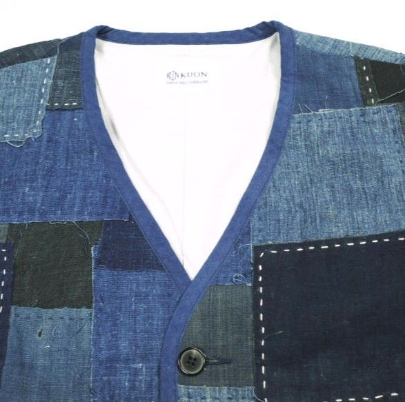 KUON クオン 日本製 Vintage Boro Patchwork V-neck Jacket ヴィンテージ襤褸パッチワークVネックジャケット BJK05 M NAVY 久遠 定価275,000円 アウター【新古品】【中古】【KUON】 新品 KUON クオン 日本製 Vintage Boro Patchwork V-neck Jacket