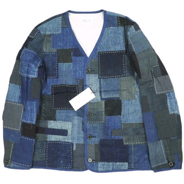 KUON クオン 日本製 Vintage Boro Patchwork V-neck Jacket ヴィンテージ襤褸パッチワークVネックジャケット BJK05 M NAVY 久遠 定価275,000円 アウター【新古品】【中古】【KUON】 新品 KUON クオン 日本製 Vintage Boro Patchwork V-neck Jacket
