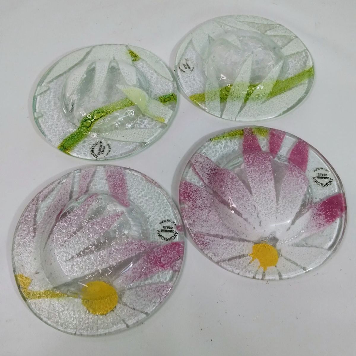 murano ムラノガラス　お皿　プレート　ガラス ムラーノガラス VINCIPROVA プレート 4枚セット イタリア製 花柄 《NO