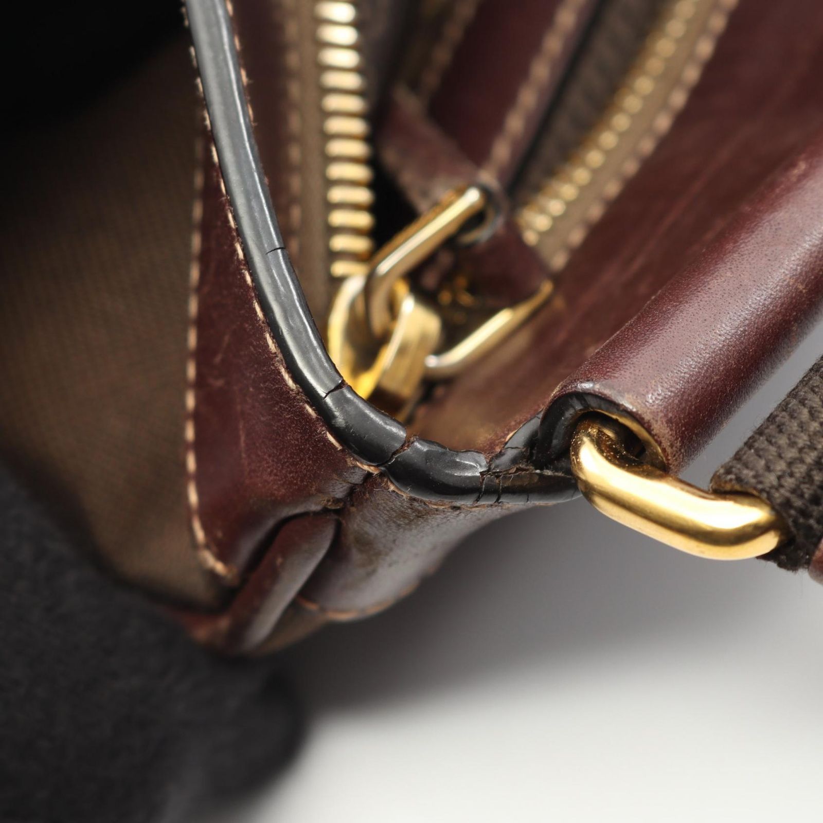プラダ PRADA ショルダーバッグ ダークブラウン キャンバス レザー 