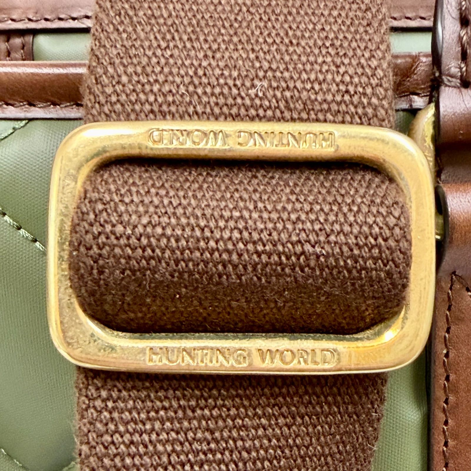 美品 ハンティングワールド キャンバス レザービジネスバッグカーキ 2WAY ハンティングワールド HUNTING WORLD ビジネスバッグ キャンバス