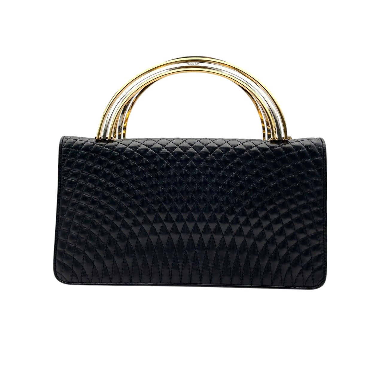 BALLY バリー キルティング ボストンバッグ レザー ブラック シルバー金具 バリー キルティング ハンドバッグ ワンハンドル ターンロック 金具