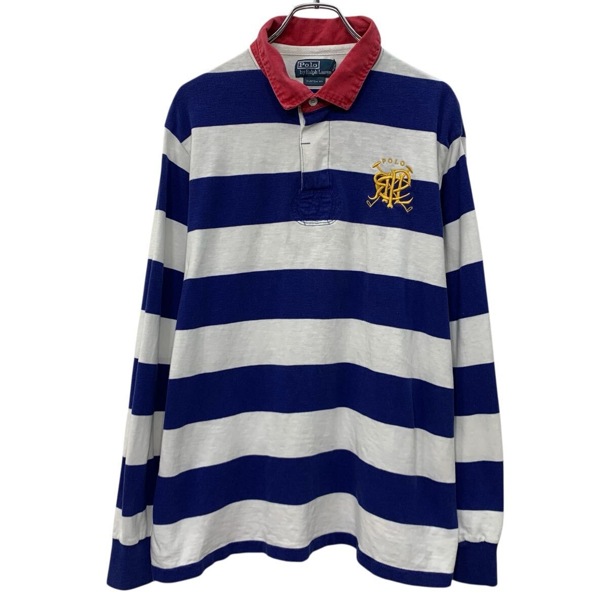 Polo by Ralph Lauren 長袖 ラガーシャツ XXL ブルー ホワイト ポロ 
