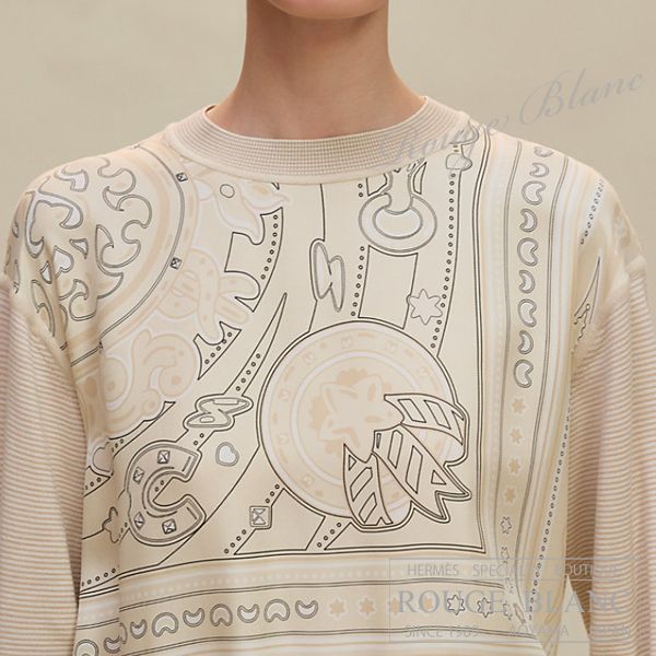 エルメス　国内定価564,300円　2026S/S　シルク　ロングスリーブニット　“キャンディ・リブリス”　ブランペルル　#38　タグ付【新品】 エルメス 国内定価564,300円 2026S/S シルク ロングスリーブニット