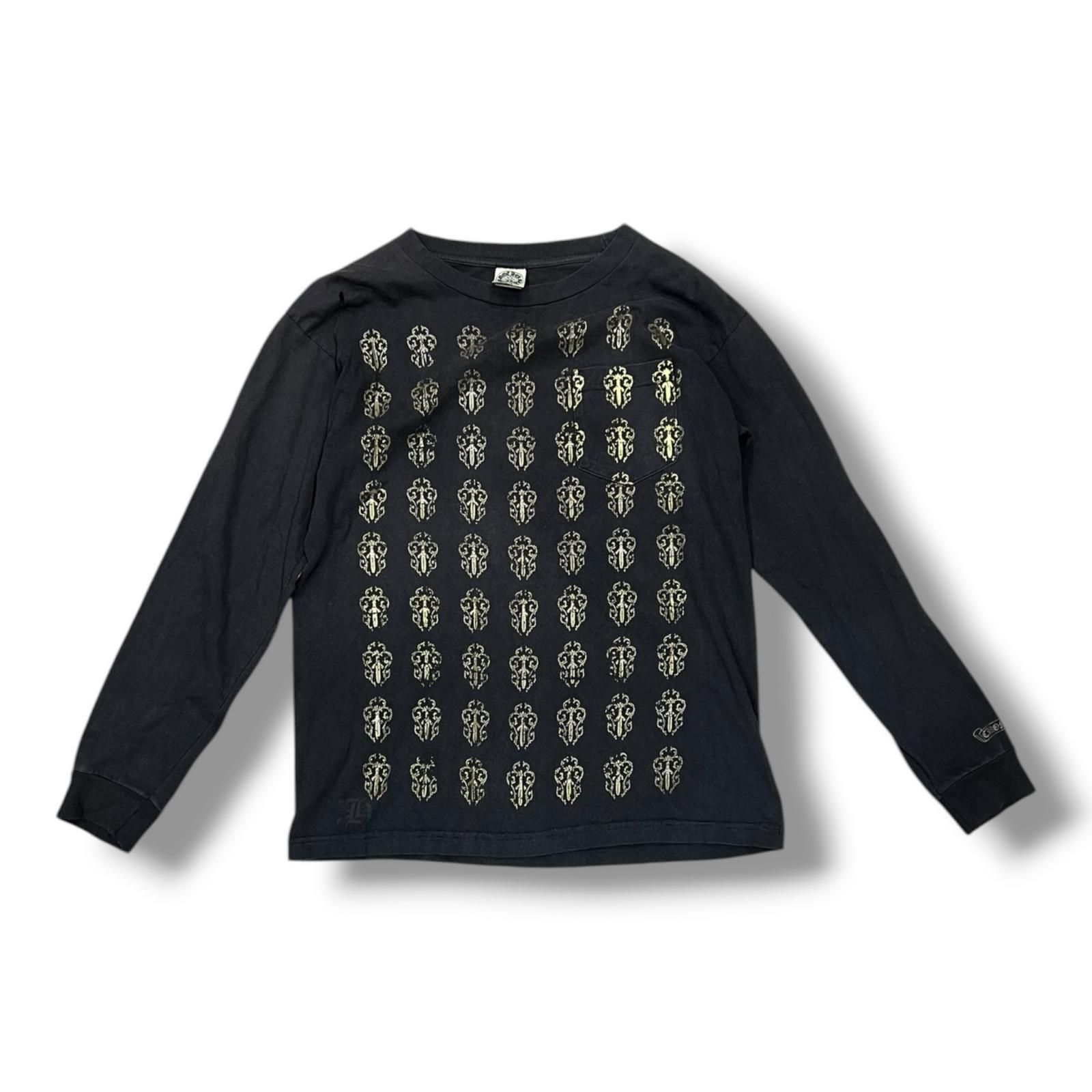 CHROME HEARTS 総柄 ヴァインダガー 胸ポケット カットソー カットソー クロムハーツ ブラック M （14117M）