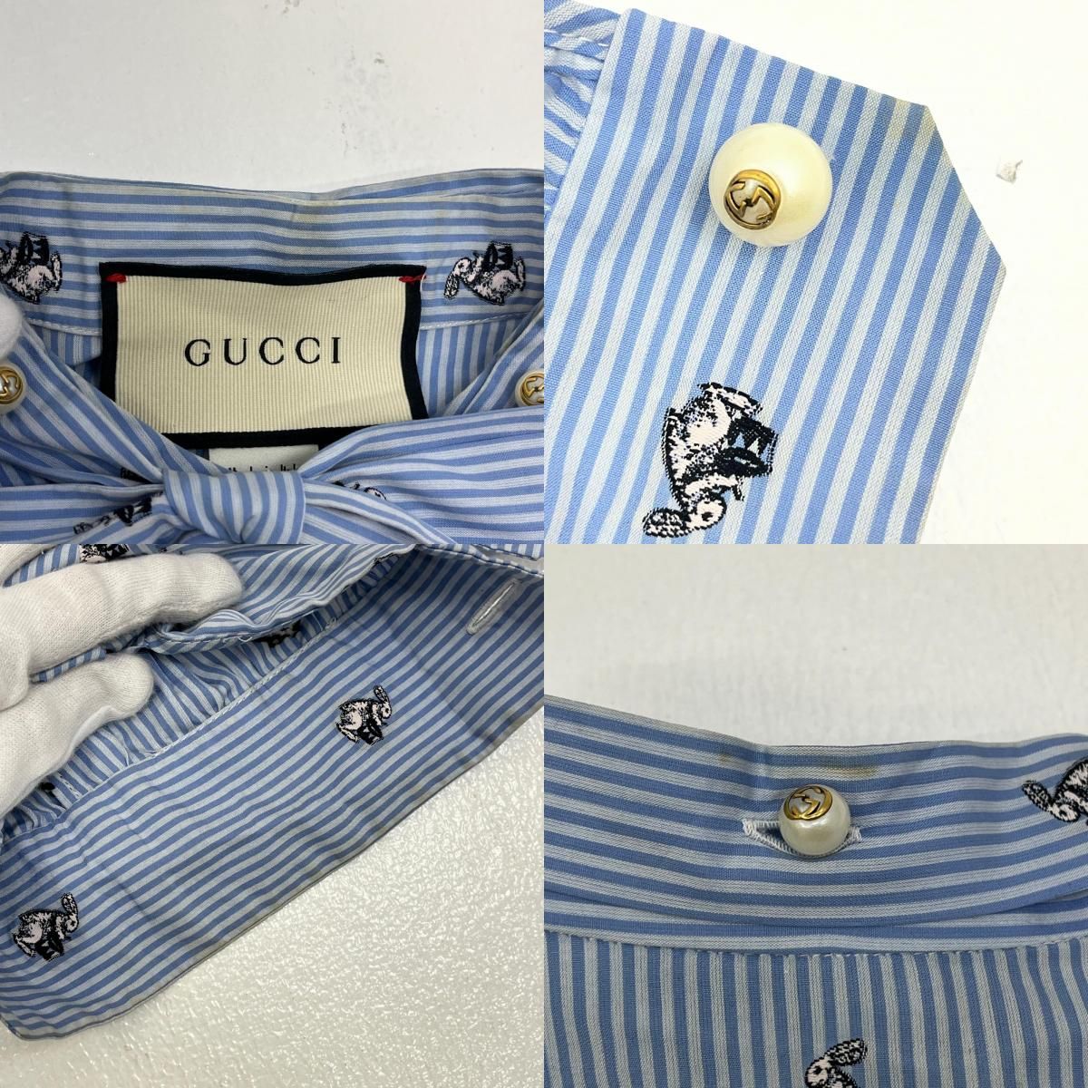 【美品】GUCCI ベビー ワンピース 24M ストライプ うさぎ刺繍 GUCCI ワンピース うさぎ 刺繍 【公式通販】