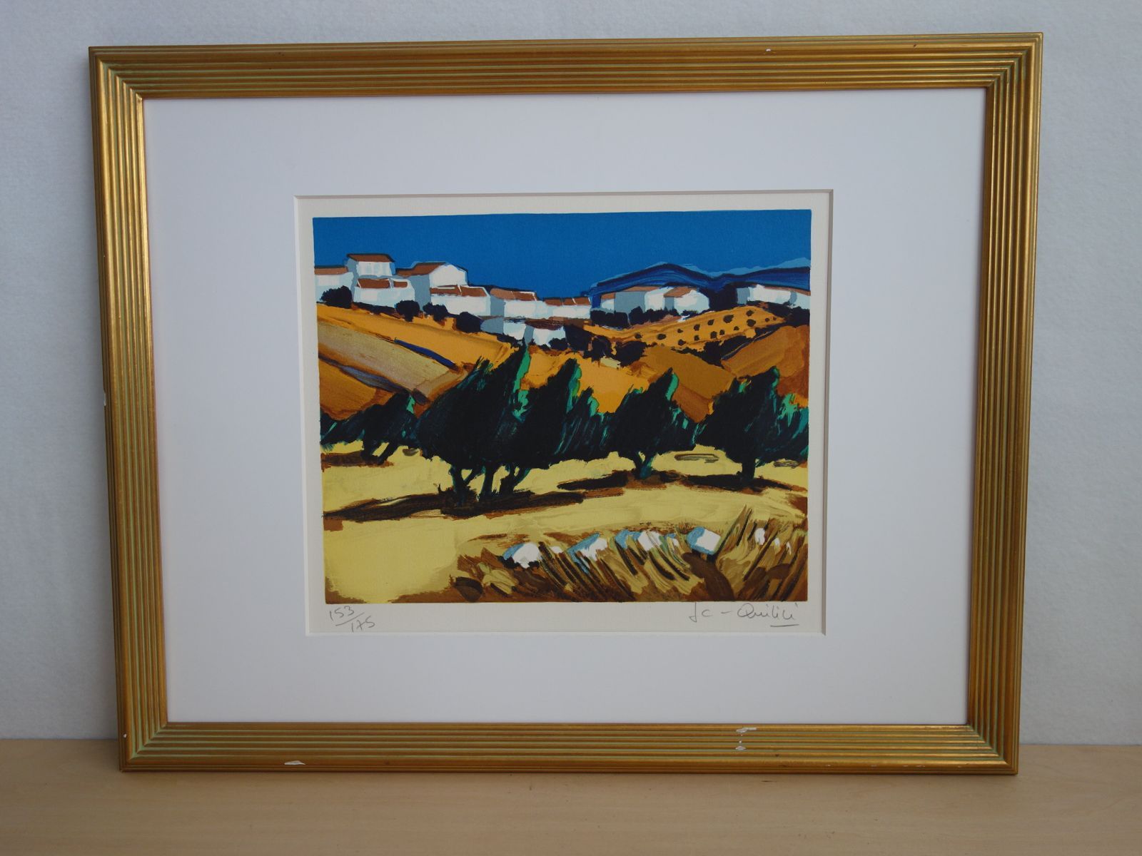 キリチ（ジャン・クロード・キリチ）サントランの朝　大型絵画　53/175 中古】M▽ジャン・クロード・キリチ リトグラフ 石版画 額縁