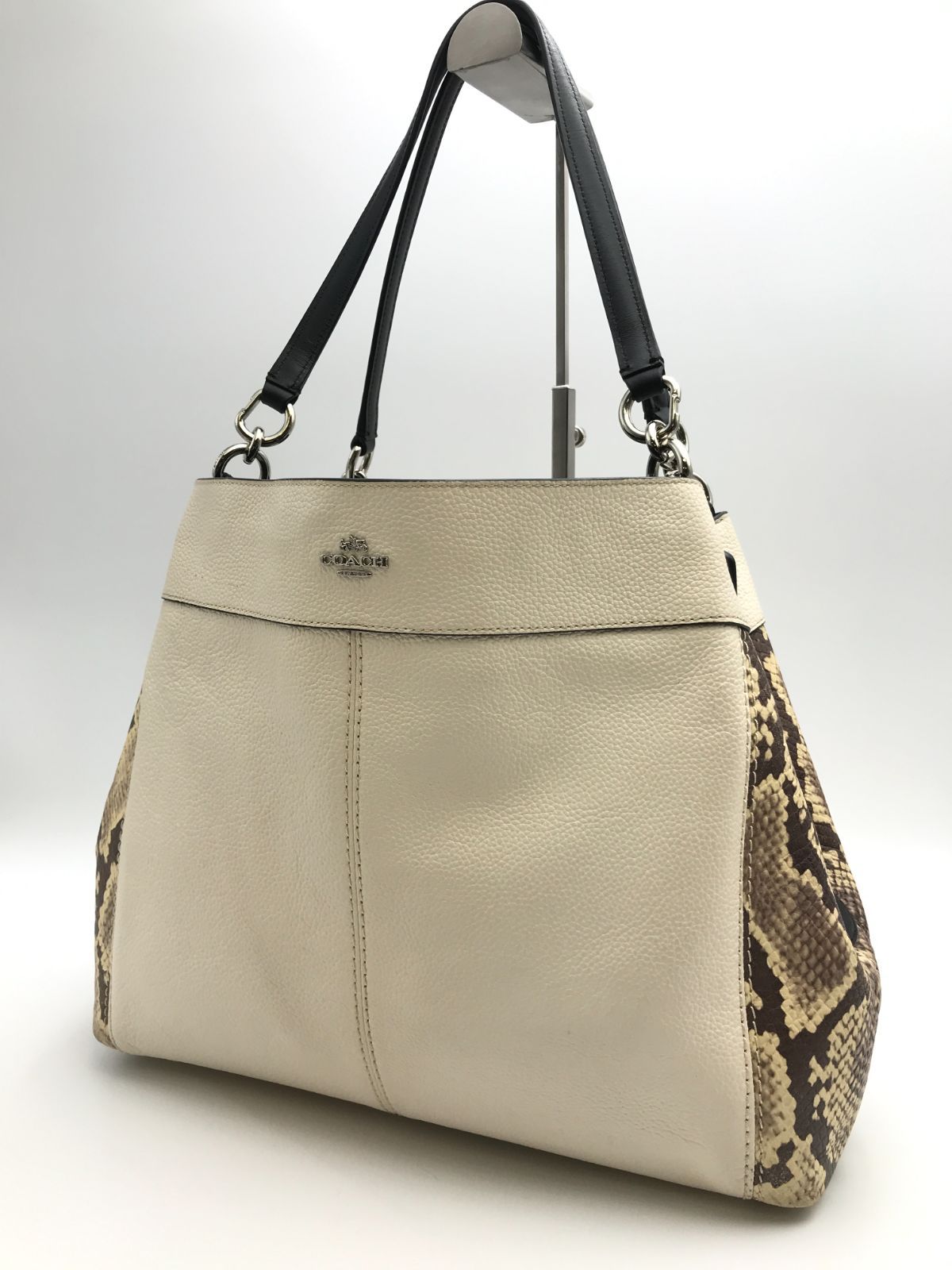 希少　COACH　コーチ　ショルダーバッグ　トートバッグ　レザー×パイソン型押し　肩掛け　アイボリー系　1736