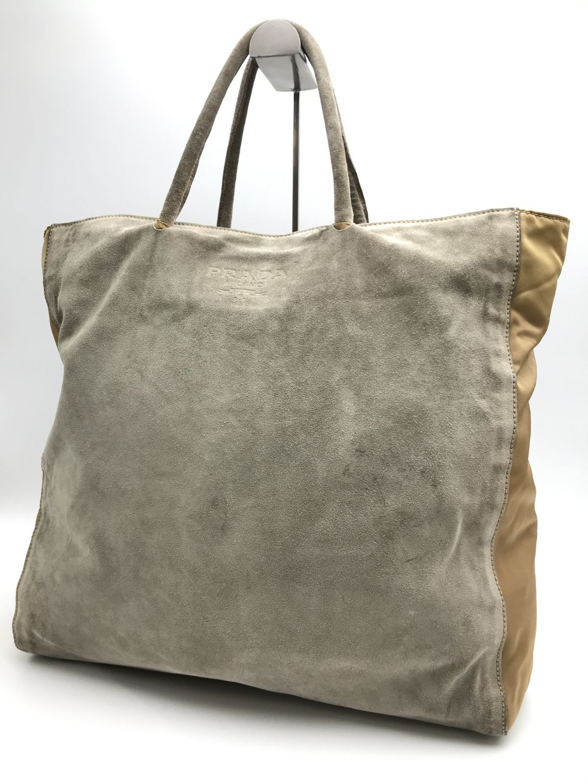 PRADA　プラダ　トートバッグ　ナイロン×スエード　グレー×ベージュ系　1737
