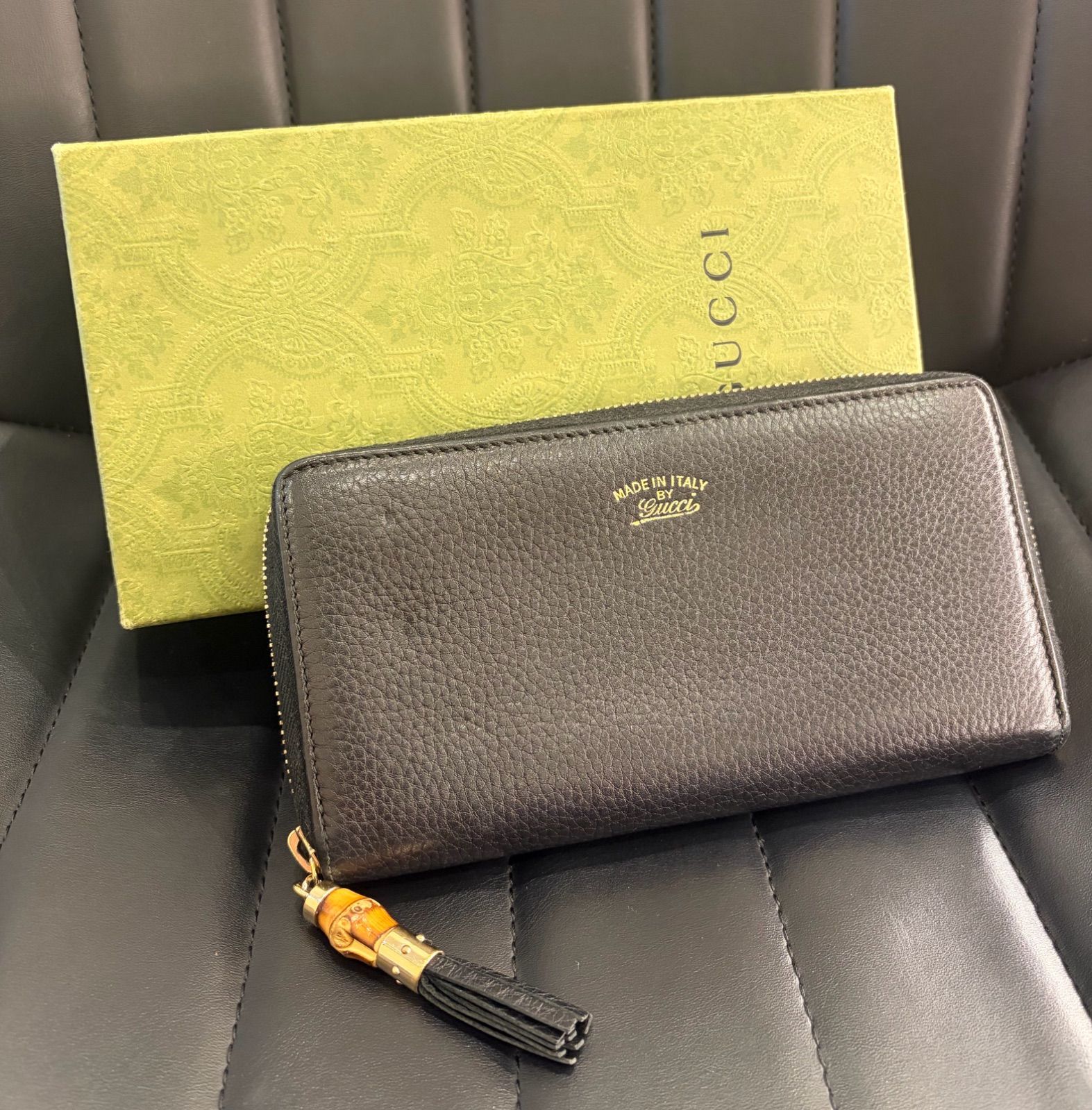 ☆R04150 GUCCI グッチ バンブー ラウンドファスナー 長財布 ブラック 