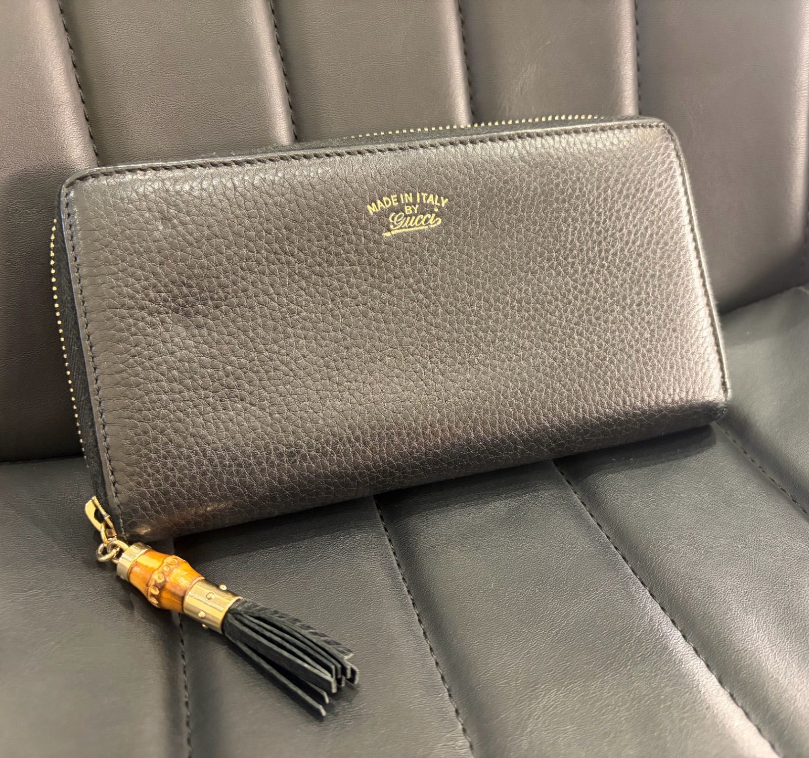 ☆R04150 GUCCI グッチ バンブー ラウンドファスナー 長財布 ブラック 
