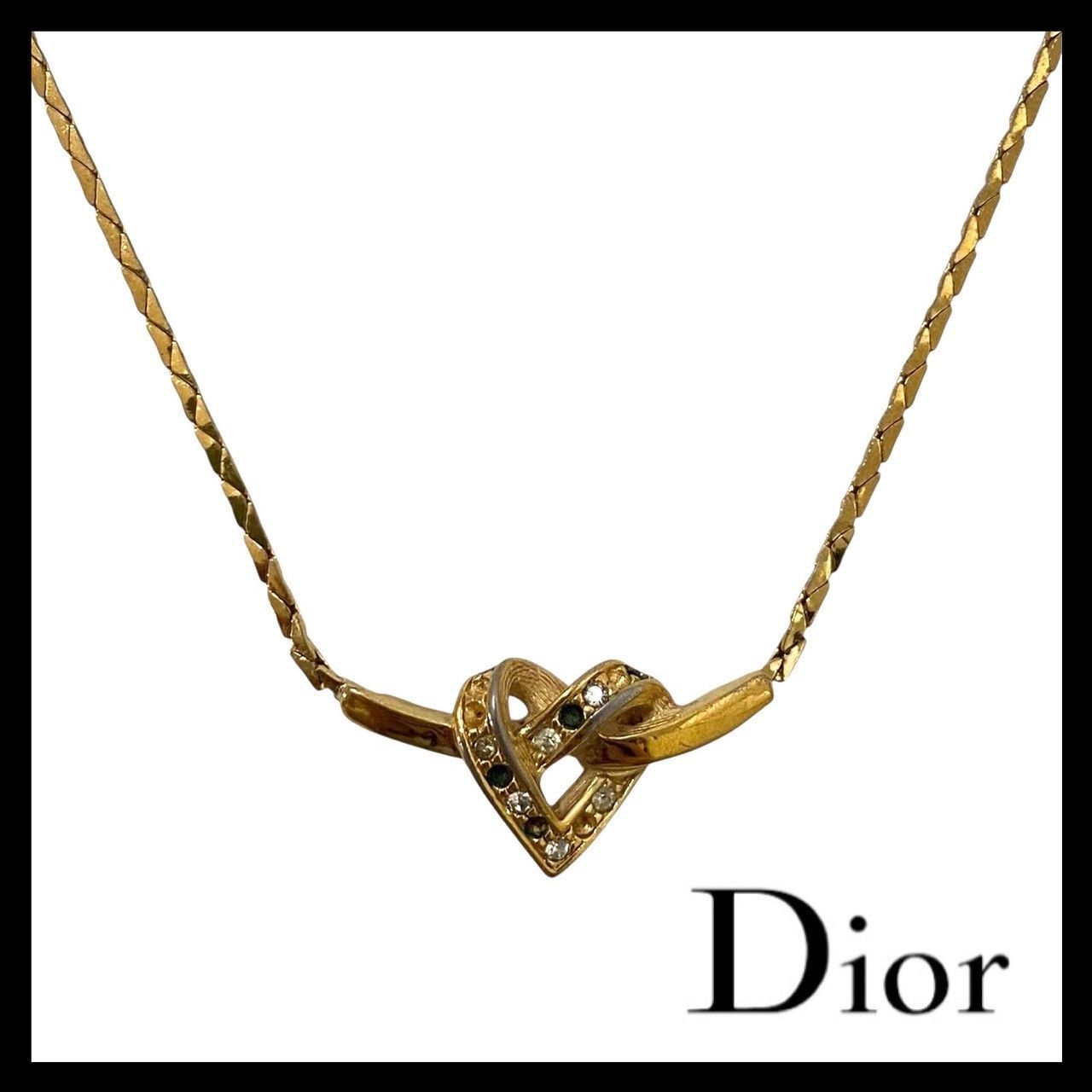 Dior】ハート ネックレス ゴールド/金 カラー ラインストーン 