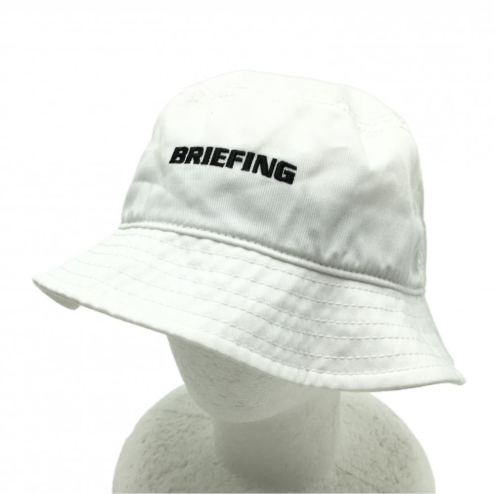 【美品】ブリーフィング バケットハット 白 裏地メッシュ ロゴ黒 M ゴルフウェア BRIEFING
