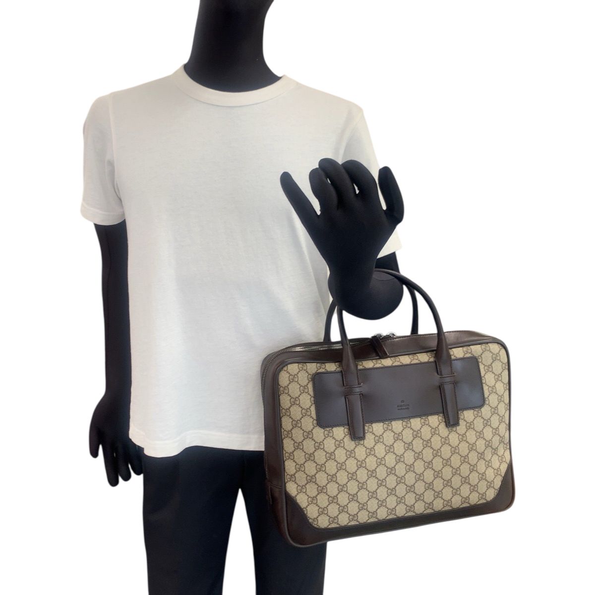 美品 GUCCI グッチ ベージュ ブラウン シルバー金具 GGスプリーム