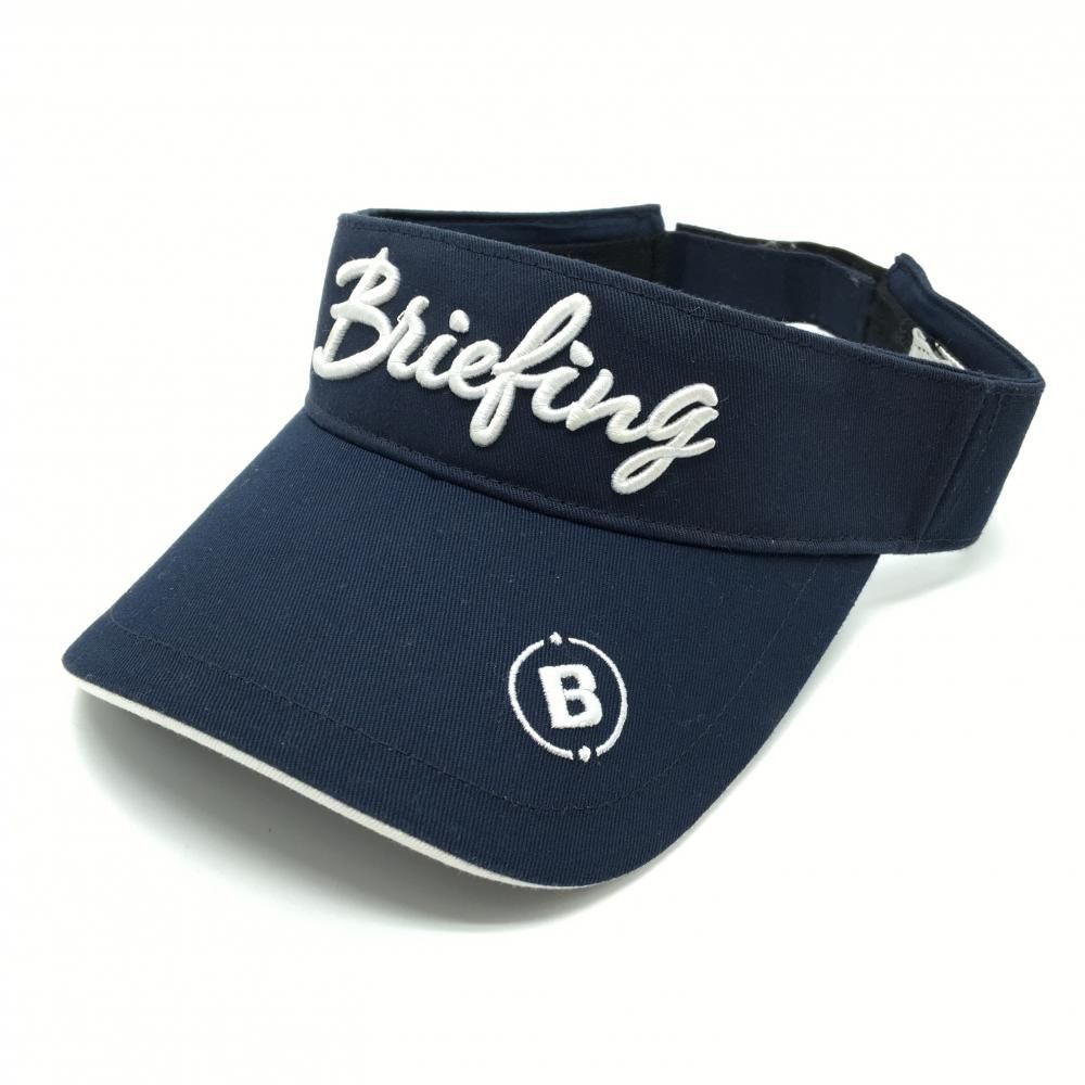 【美品】ブリーフィング サンバイザー ネイビー×白 立体ロゴ FREE ゴルフウェア BRIEFING